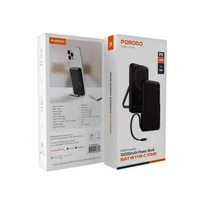 Porodo 10000Mah Power Bank Built-In Type-C & Stand - Black